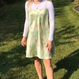 green floral lingerie silk dress yk2